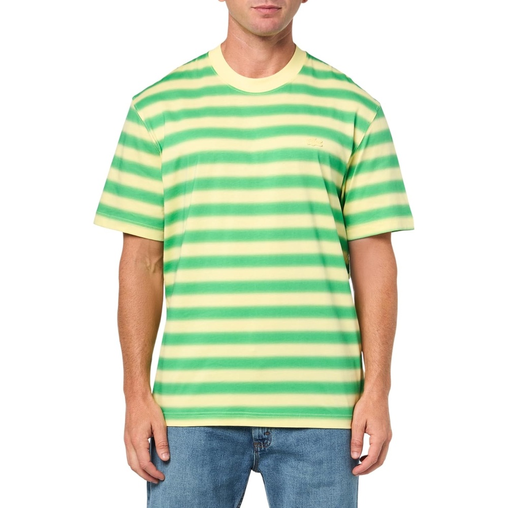 image:imageLacoste Mens Stripe Print Jersey TShirtGreenYellow
