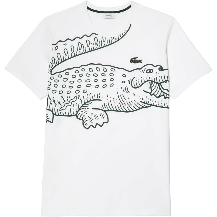 image:imageLacoste Mens Tall Fit Crew Neck Short Sleeve Loose Fit Graphic TShirtWhite