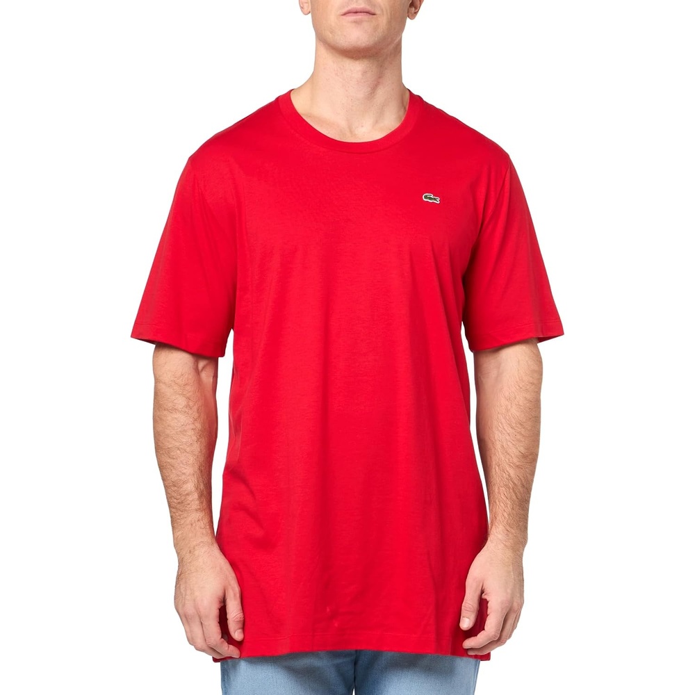 image:imageLacoste Mens Tall Fit VNeck Short Sleeve Regular Fit Pima Cotton TShirtRed