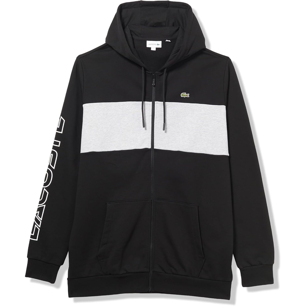 image:imageLacoste Mens Tall Fit Zipup HoodieBlackSilver Chine