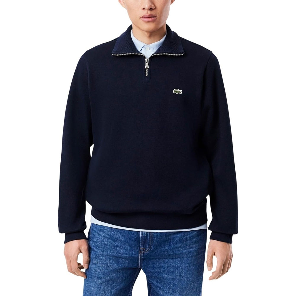 image:imageLacoste Mens ZipUp High Neck Interlock SweatshirtNavy Blue