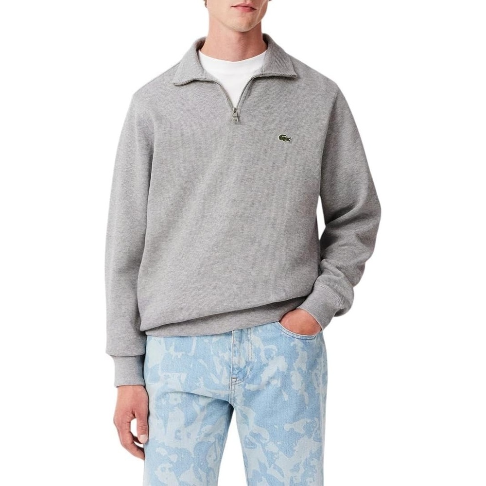 image:imageLacoste Mens ZipUp High Neck Interlock SweatshirtSilver Chine