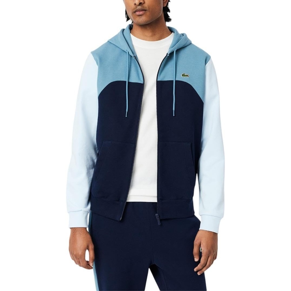 image:imageLacoste Mens Zipped Colorblock HoodieNavy Blue Dark Blue Light Blue