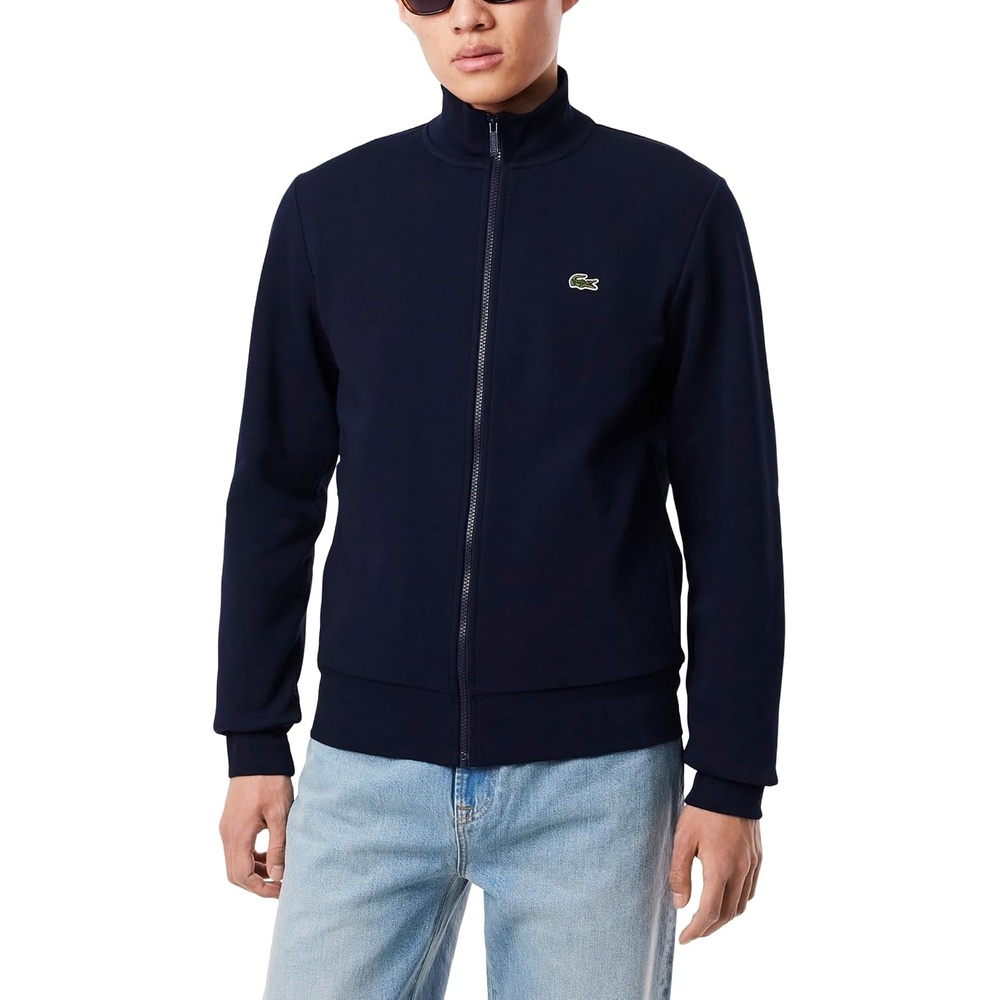 image:imageLacoste Mens Zipup High Neck Fleece SweatshirtNavy Blue