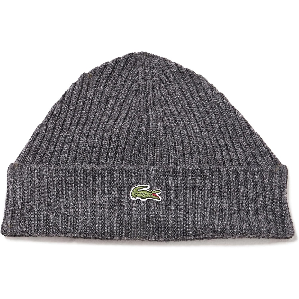 image:imageLacoste Unisex Adult Rib Knit Brushed Wool BeanieGrey Chine