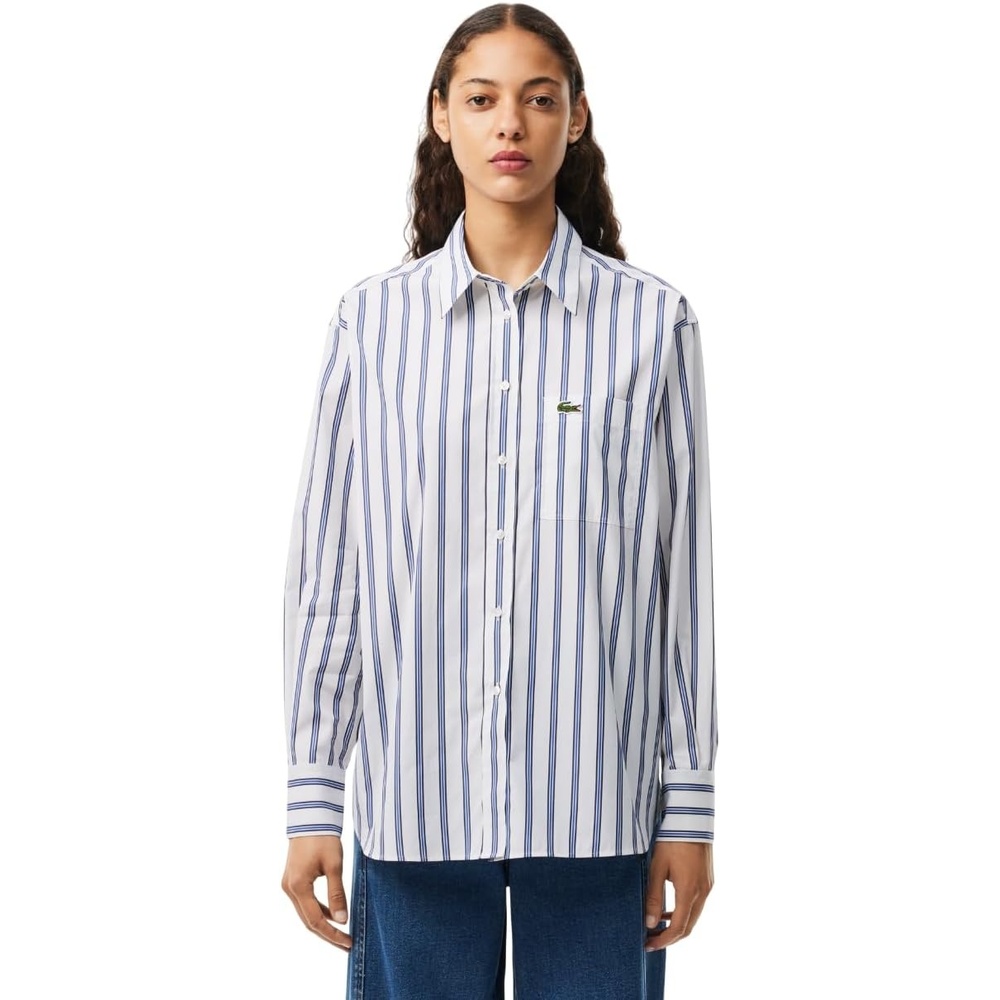image:imageLacoste Womens Core Collection Oversized Fit Long Sleeve Solid ShirtFlourNavy BlueLazuli