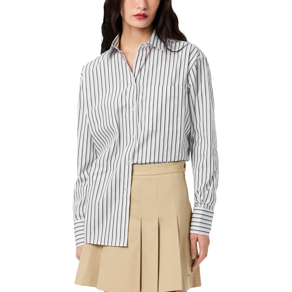 image:imageLacoste Womens Oversized Cotton Poplin ShirtWhiteSinopleNidusOlive