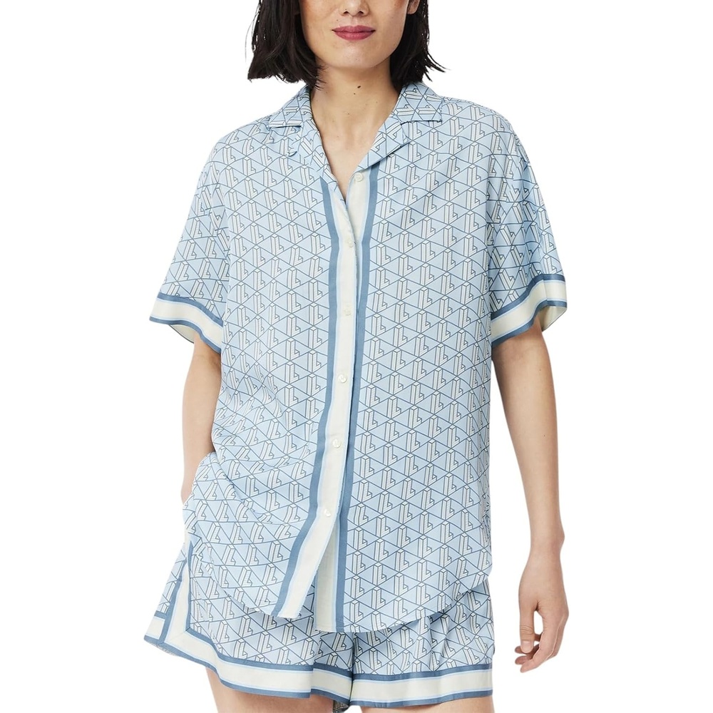 image:imageLacoste Womens Oversized Monogram Print ShirtTranquil BlueWhite
