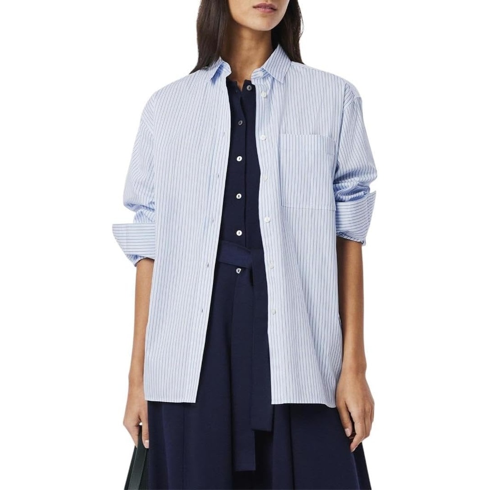 image:imageLacoste Womens Oversized Popeline Long Sleeve ShirtGypsy BlueWhite