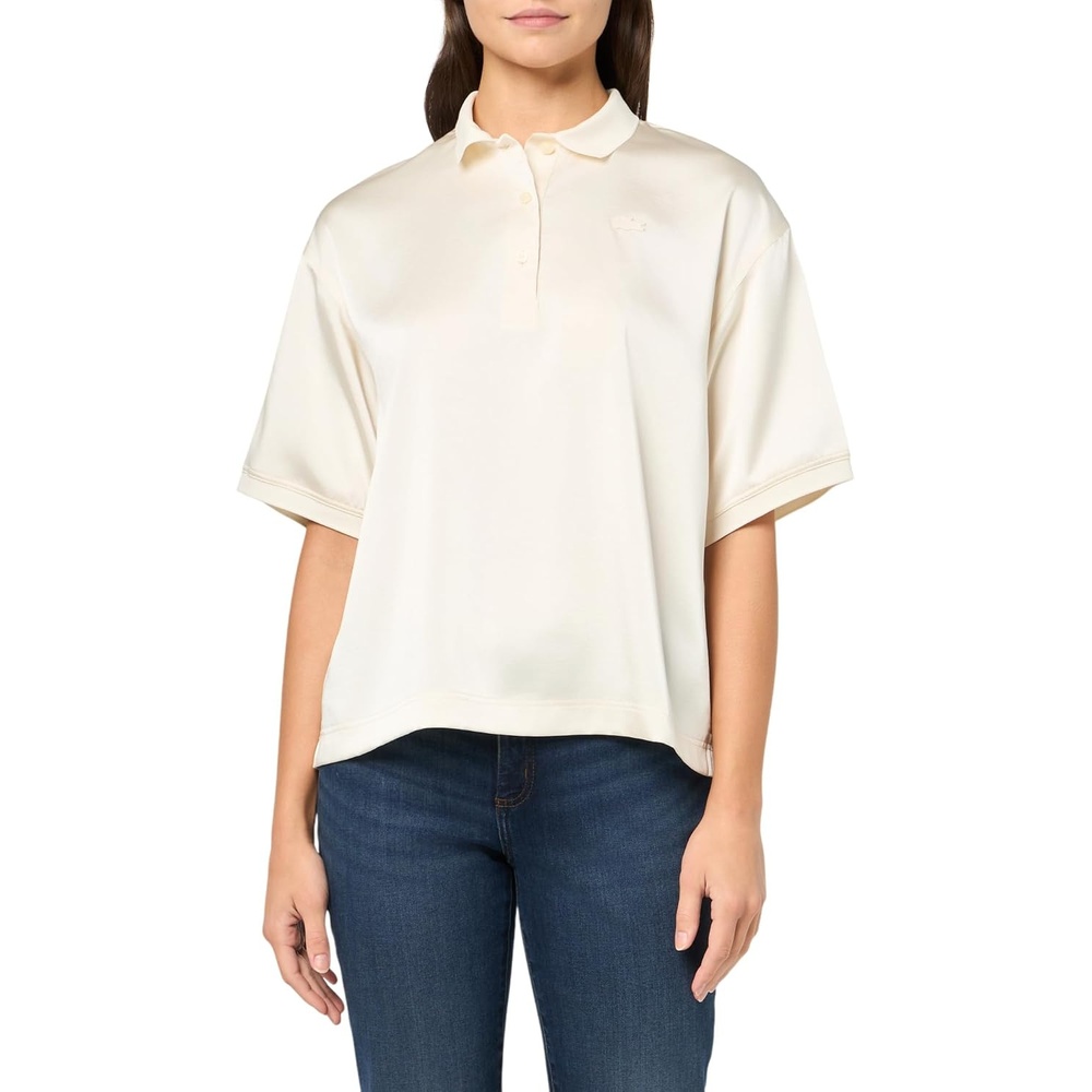 image:imageLacoste Womens Oversized Silky Fluid Polo ShirtOffwhite