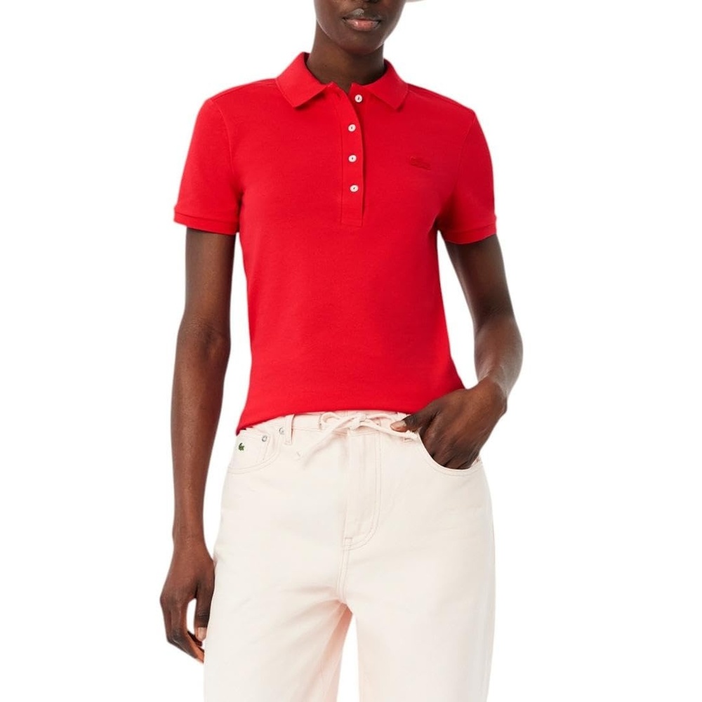 image:imageLacoste Womens Short Sleeve Slim Fit Stretch Pique Polo ShirtGrenadine Red