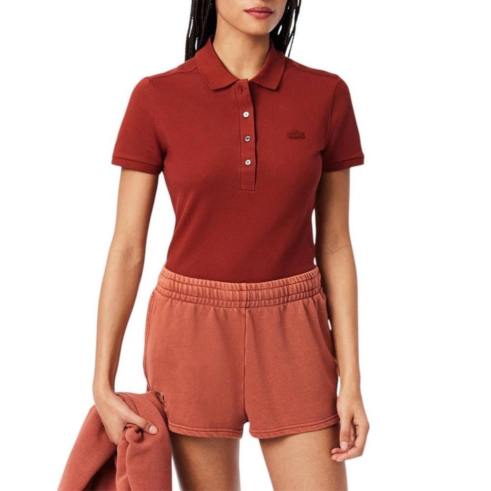 image:imageLacoste Womens Short Sleeve Slim Fit Stretch Pique Polo ShirtIberis Red