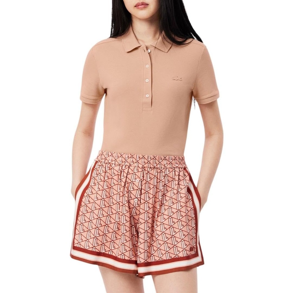 image:imageLacoste Womens Short Sleeve Slim Fit Stretch Pique Polo ShirtLatte