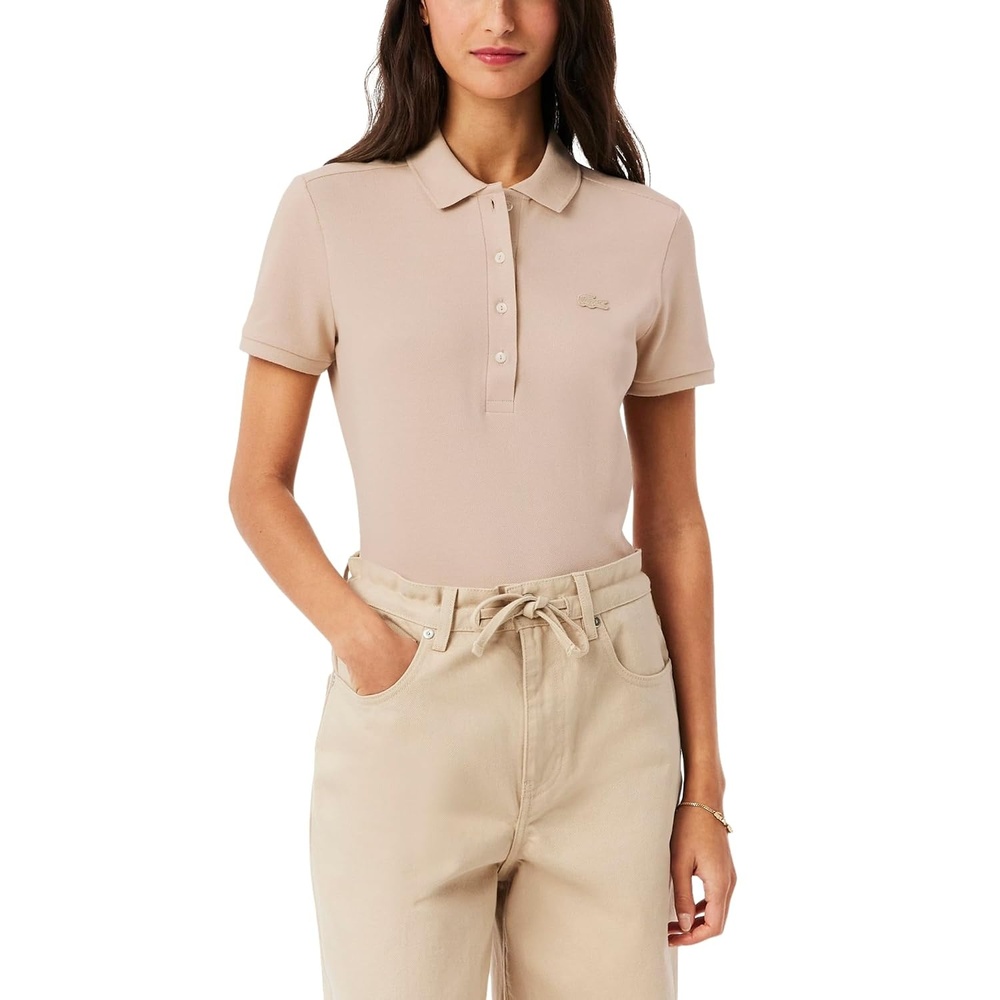 image:imageLacoste Womens Short Sleeve Slim Fit Stretch Pique Polo ShirtLionne