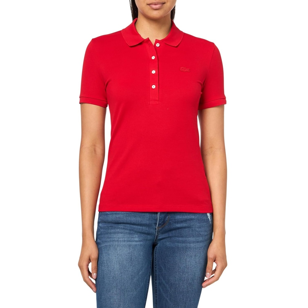 image:imageLacoste Womens Short Sleeve Slim Fit Stretch Pique Polo ShirtRed