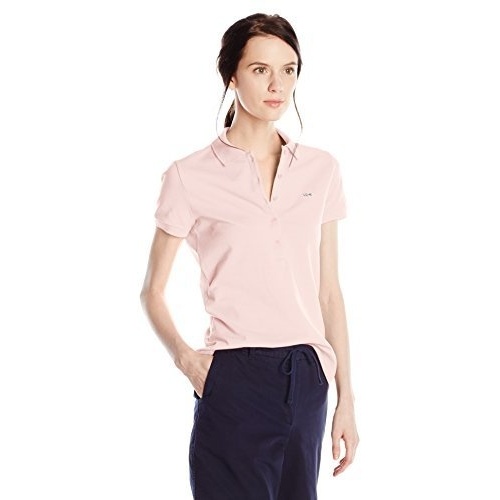 image:imageLacoste Womens Short Sleeve Slim Fit Stretch Pique Polo ShirtSilk Pink