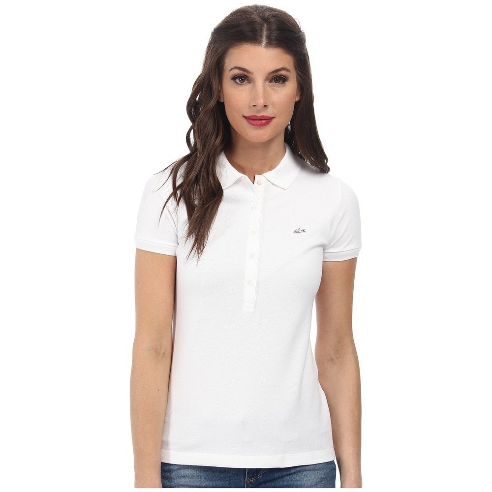 image:imageLacoste Womens Short Sleeve Slim Fit Stretch Pique Polo ShirtWhite 2