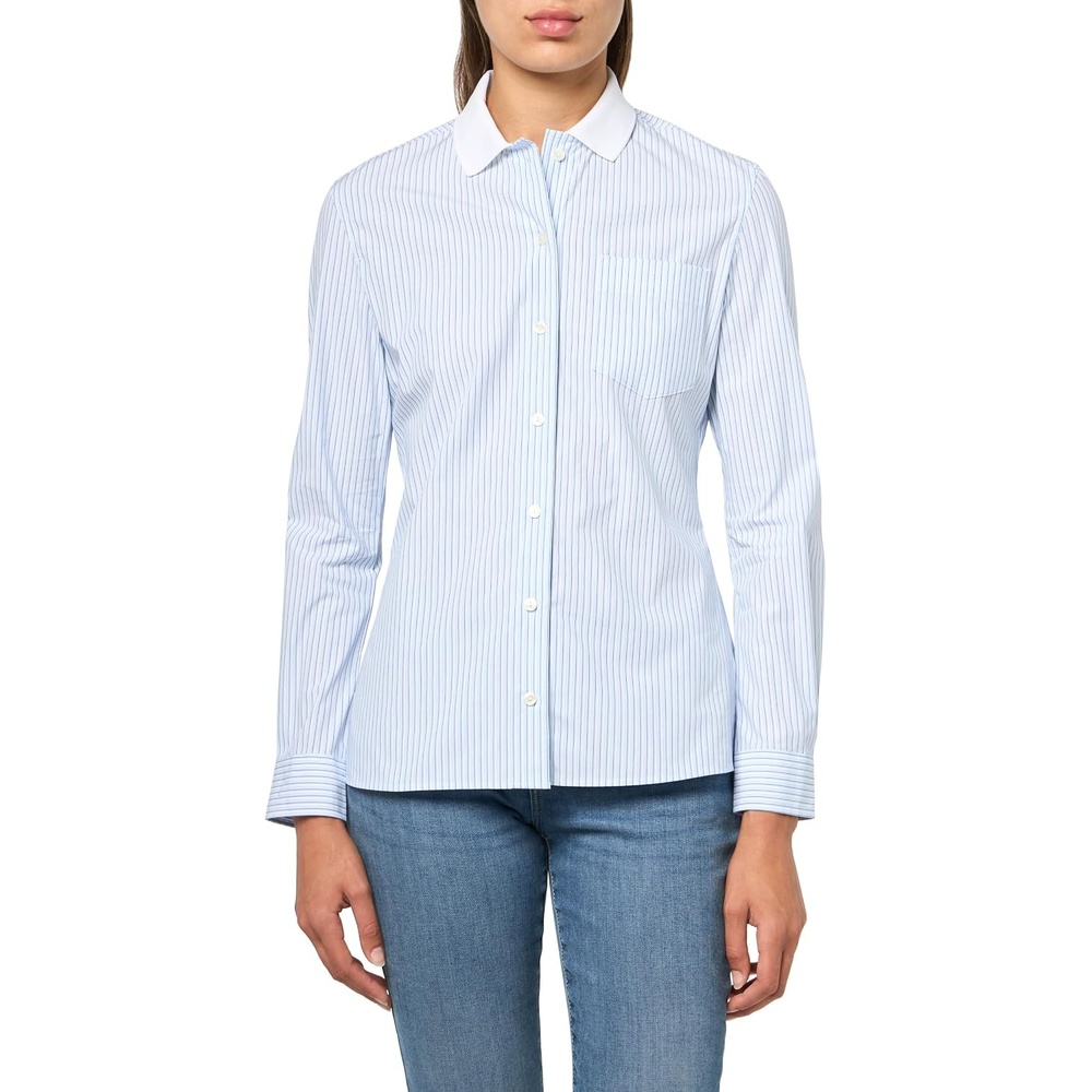 image:imageLacoste Womens Slim Fit Stretch Poplin ShirtGypsy BlueWhite