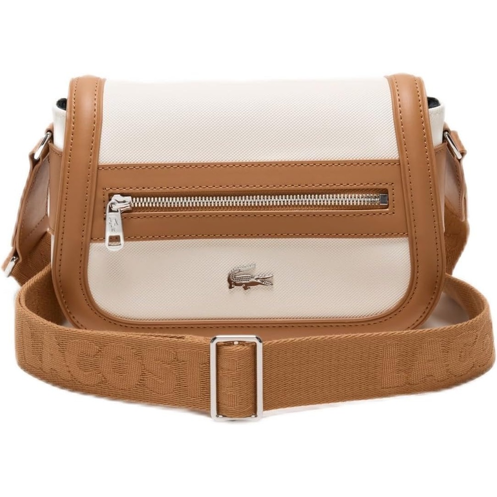 image:imageLacoste womens Flap Crossover Crossbody BagClean WhiteTan