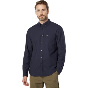 Lacoste Men’s Buttoned Collar Oxford Cotton Shirt(Navy Blue/Navy Blue)