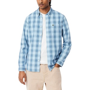 Lacoste Men’s Check Print Stretch Shirt(Rill  Limestone  & Gipsy Blue)