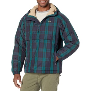 Lacoste Men’s Checkered Quilted Pullover Windbreaker(Navy Blue/Black)