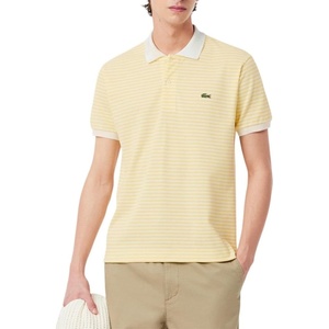 Lacoste Men’s Classic Fit L.12.12 Striped Petit Piqué Polo Shirt(White & Yellow)
