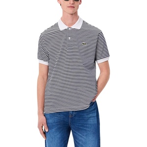 Lacoste Men’s Classic Fit L.12.12 Striped Petit Piqué Polo Shirt(White/Navy Blue)