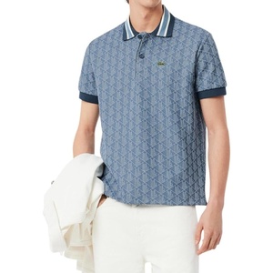 Lacoste Men’s Classic Fit Monogram Jacquard Polo Shirt(Dark Navy Blue/Overview Blue)