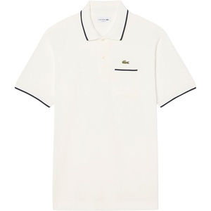 Lacoste Men’s Classic Fit Pocket Accent L.12.12 Polo Shirt(Flour/Navy Blue)