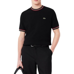 Lacoste Men’s Classic Fit Stripe Detail Knit T-Shirt(Black  Red  & Off White)