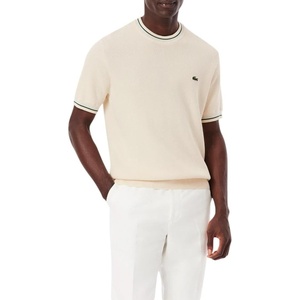 Lacoste Men’s Classic Fit Stripe Detail Knit T-Shirt(Off White  Green  & Light Blue)