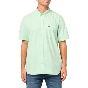 Lacoste Men’s Core Collection Regular Fit Short Sleeve Checked Shirt(White/Liamone Gingham)