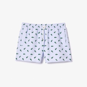 Lacoste Men’s Crocodile Print Swim Trunks(Phoenix Blue/Multico)