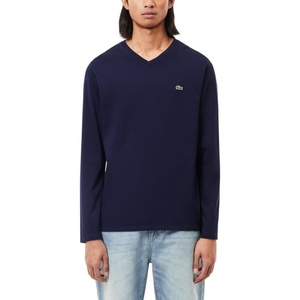 Lacoste Men’s Long Sleeve Lightweight Cotton Pima V-Neck T-Shirt(Navy Blue)
