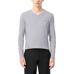 Lacoste Men’s Long Sleeve Lightweight Cotton Pima V-Neck T-Shirt(Silver Chine)