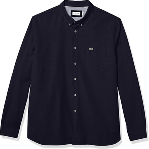 Lacoste Men’s Long Sleeve Regular Fit Woven Button Down Shirt(Marine Blue)