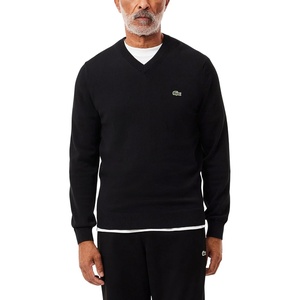 Lacoste Men’s Monochrome Cotton V-neck Sweater(Black)