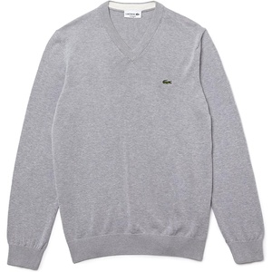 Lacoste Men’s Monochrome Cotton V-neck Sweater(Silver Chine)