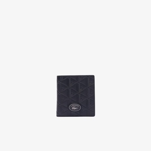Lacoste Men’s Monogram Compact Leather Billfold, Black, One Size(Black)