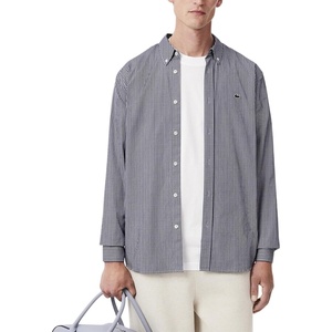 Lacoste Men’s Regular Fit Checked Cotton Shirt(White/Navy Blue)