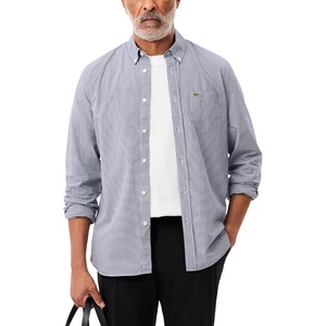 Lacoste Men’s Regular Fit Gingham Poplin Shirt(White & Navy Blue)