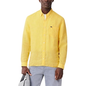 Lacoste Men’s Regular Fit Linen Casual Button Down Shirt(Yellow)