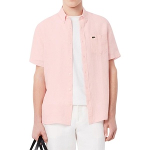 Lacoste Men’s Regular Fit Linen Casual Button Down(Flamingo)