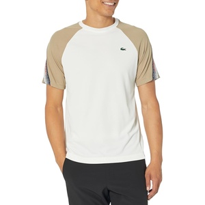 Lacoste Men’s Regular Fit Logo Stripe T-Shirt(Flour/Lion/Lion)