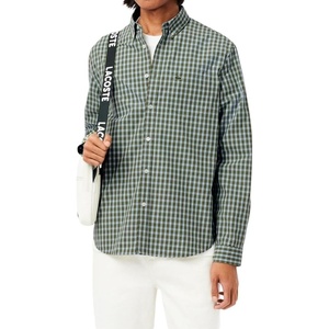 Lacoste Men’s Regular Fit Plaid Poplin Shirt(Khaki Cotton)