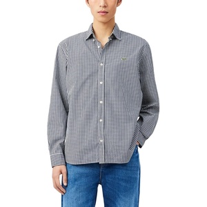 Lacoste Men’s Regular Fit Plaid Poplin Shirt(White/Navy Blue)