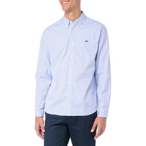 Lacoste Mens Regular Fit Striped Cotton Shirt(White/Blue)