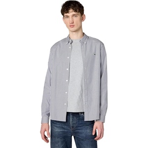 Lacoste Mens Regular Fit Striped Cotton Shirt(White/Navy Blue)