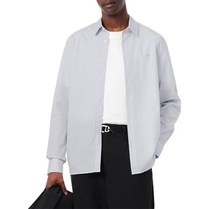 Lacoste Men’s Regular Fit Striped Poplin Shirt(White  Overview  & Navy Blue)
